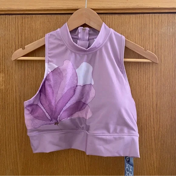 KYODAN • NEW! High Neck Zip Back Floral Swimsuit Top UPF 40 - Pastel Purple - Picture 5 of 16